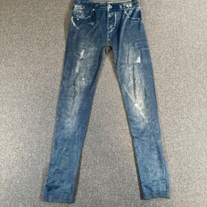 Ardene Jeggings Womens M/L Blue Denim Print Stretch Skinny Jeans Leggings Y2K